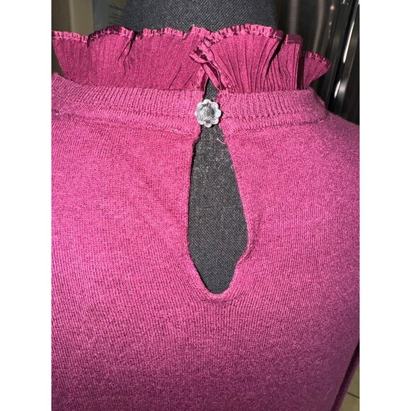 NWT Sioni Milano Plumb Wine XL Pleated Ruffle Hem Cuff L/S Top Classic Old Money - Picture 10 of 11